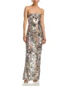 Bronx And Banco Dahlia Strapless Floral Sequin Column Gown In Multi