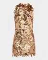 Bronx And Banco Dahlia Halter Sequin Floral Mini Dress In Gold Multi