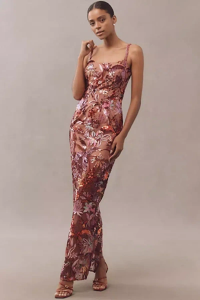 Bronx And Banco Dahlia Leona Embroidered Gown In Red