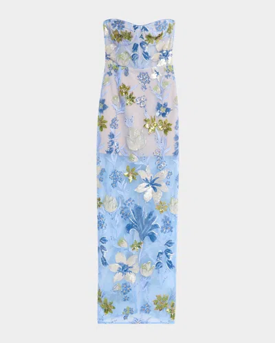 BRONX AND BANCO DAHLIA SEQUIN FLORAL COLUMN GOWN