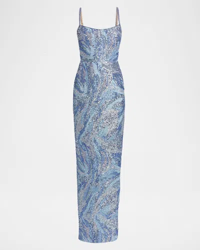 Bronx And Banco Dahlia Sequined Maxi Dress In Blue
