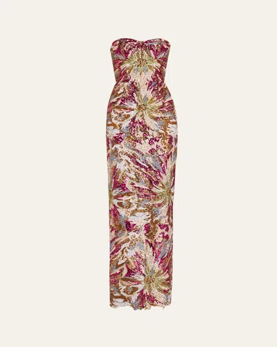 Bronx And Banco Dahlia Strapless Embroidered Sequin Gown In Multi