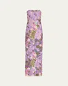 Bronx And Banco Dahlia Strapless Floral-embroidered Sequin Gown In Lilacmulti