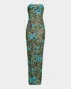 BRONX AND BANCO DAHLIA STRAPLESS FLORAL SEQUIN COLUMN GOWN