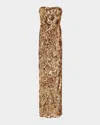 Bronx And Banco Dahlia Strapless Floral Sequin Column Gown In Gold Multi