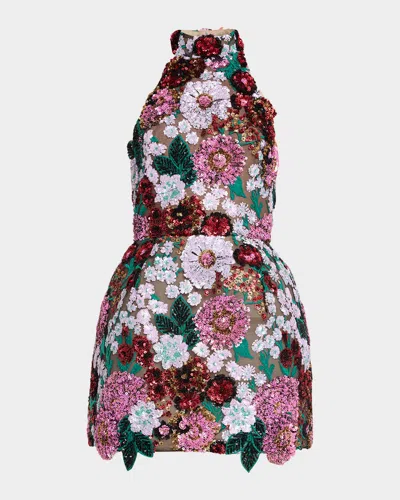 BRONX AND BANCO DEIRDRE SEQUIN EMBROIDERED HALTER MINI DRESS