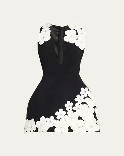 Bronx And Banco Estelle Deep V-neck Floral Applique Mini Dress In Multi