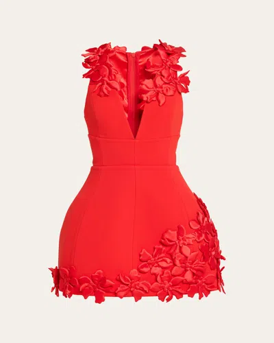 Bronx And Banco Estelle Floral Appliqué Fit & Flare Mini Dress In Red