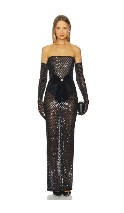 Bronx And Banco Farah Embellished Maxi Dress With Gloves In Black