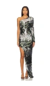 Bronx And Banco Farah One-shoulder Bodycon Sequin Gown In Metallic Silver