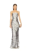 Bronx And Banco Farah Strapless Sequin Column Gown In 银色