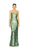Bronx And Banco Farah Strapless Gown In Green & Multi