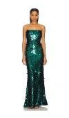 Bronx And Banco Farah Strapless Sequin Column Gown In Teal,dark Green