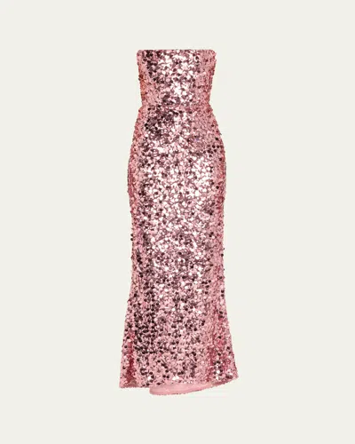 Bronx And Banco Farah Strapless Sequin Column Gown In Blush