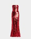 Bronx And Banco Farah Strapless Sequin Column Gown In Red