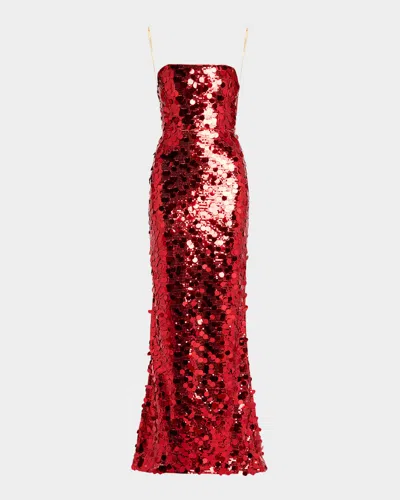 Bronx And Banco Farah Strapless Sequin Column Gown In Red
