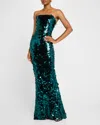 Bronx And Banco Farah Strapless Sequin Column Gown In Teal