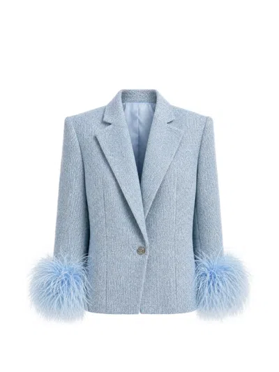 Bronx And Banco Feather-trim Tweed Jacket In Blue