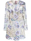 Bronx And Banco Floral-detail Long-sleeve Dress In Blue