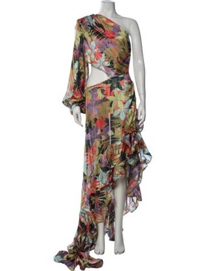 Pre-owned Bronx And Banco Floral Print Long Dress In Blue/green/orange