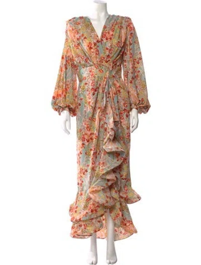 Pre-owned Bronx And Banco Floral Print Long Dress In Green