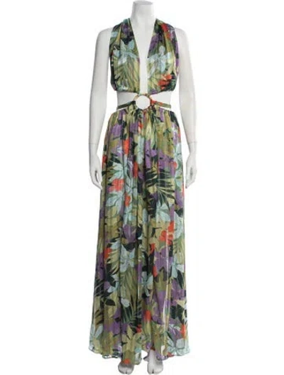 Pre-owned Bronx And Banco Floral Print Long Dress In Green/metallic