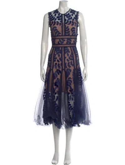 Pre-owned Bronx And Banco Floral Print Midi Length Dress In Blue