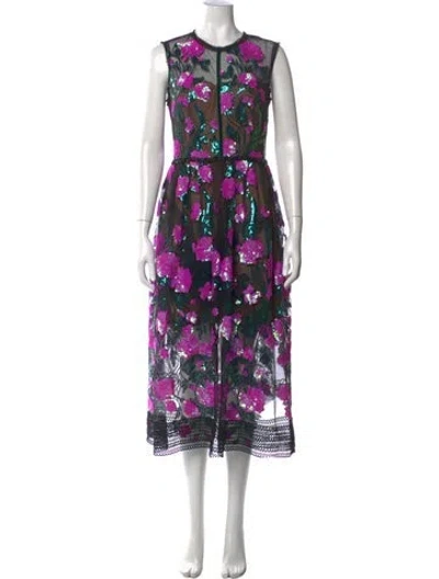 Pre-owned Bronx And Banco Floral Print Midi Length Dress In Metallic/purple