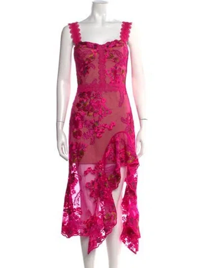 Pre-owned Bronx And Banco Floral Print Midi Length Dress In Neutral