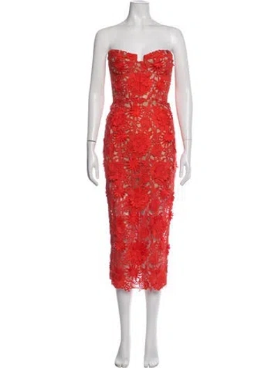 Pre-owned Bronx And Banco Floral Print Midi Length Dress In Orange/red
