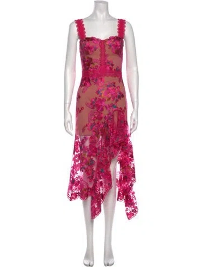 Pre-owned Bronx And Banco Floral Print Midi Length Dress In Pink