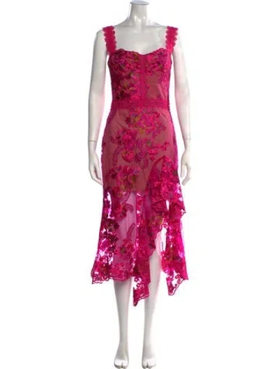 Pre-owned Bronx And Banco Floral Print Midi Length Dress In Pink