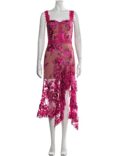 Pre-owned Bronx And Banco Floral Print Midi Length Dress In Pink