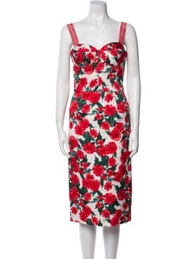 Pre-owned Bronx And Banco Floral Print Midi Length Dress In Red