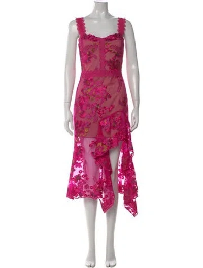 Pre-owned Bronx And Banco Floral Print Midi Length Dress W/ Tags In Pink