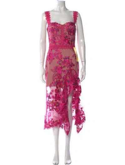 Pre-owned Bronx And Banco Floral Print Midi Length Dress W/ Tags In Pink