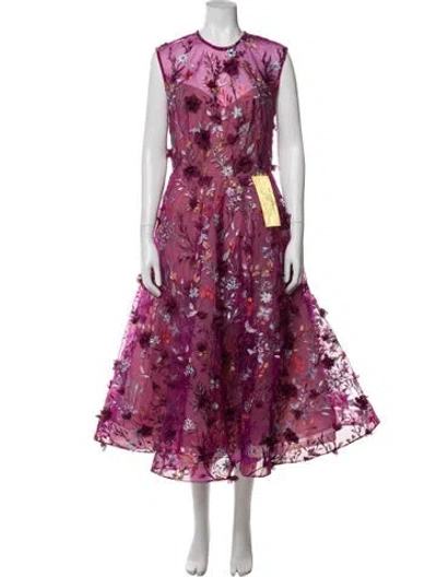 Pre-owned Bronx And Banco Floral Print Midi Length Dress W/ Tags In Pink