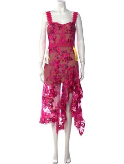 Pre-owned Bronx And Banco Floral Print Midi Length Dress W/ Tags In Pink
