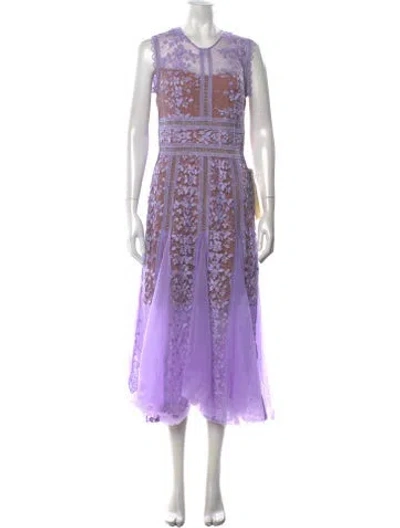 Pre-owned Bronx And Banco Floral Print Midi Length Dress W/ Tags In Purple