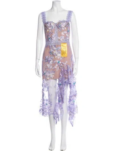 Pre-owned Bronx And Banco Floral Print Midi Length Dress W/ Tags In Purple