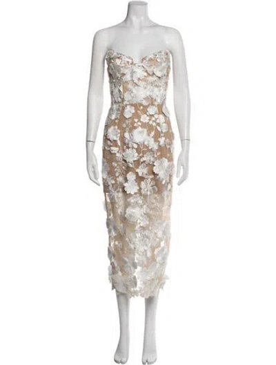 Pre-owned Bronx And Banco Floral Print Midi Length Dress W/ Tags In White