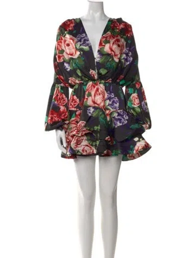 Pre-owned Bronx And Banco Floral Print Mini Dress In Gray