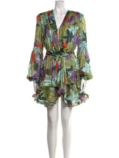 Pre-owned Bronx And Banco Floral Print Mini Dress In Green