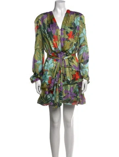 Pre-owned Bronx And Banco Floral Print Mini Dress In Green
