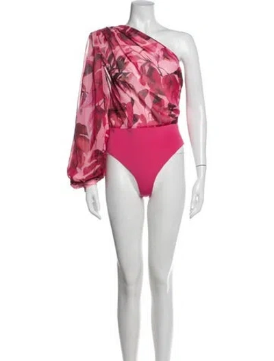 Pre-owned Bronx And Banco Floral Print One-shoulder Bodysuit In Pink