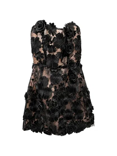 Bronx And Banco Floral-appliqué Strapless Mini Dress In Multi