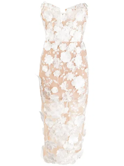 Bronx And Banco Floral-detail Strapless Dress In Neutral