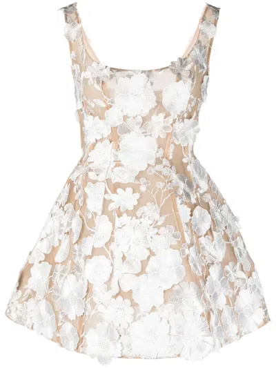 Bronx And Banco Floral-lace Sleeveless Mini Dress In Neutral