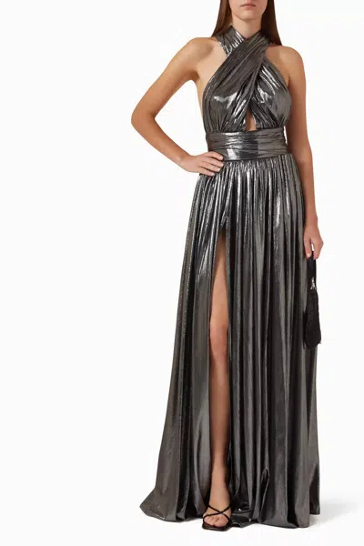 Bronx And Banco Florence Halterneck Gown In Silver In Metallic