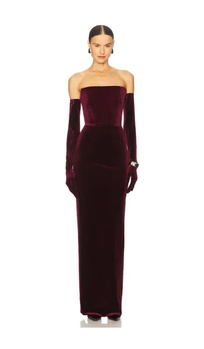 Bronx And Banco Florentina Strapless Velvet Gown In Burgundy